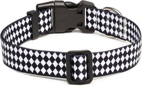 Adjustable Dog Collar with Special Design Patterns, Soft Durable Nylon for Small Medium Large Dogs (L, Rhomb)