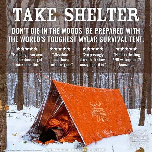 World's Toughest Ultralight Survival Tent • 2 Person Mylar Emergency Shelter Tube Tent + Paracord • Year-Round All Weather Protection For Hiking, Camping, & Outdoor Survival Kits