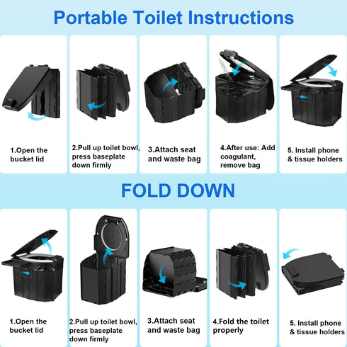 Car/RV/Hiking/Beach/Camping,450lbs Portable Toilet for Adults, Foldable Camping Toilet Travel Floding Potty with Lid