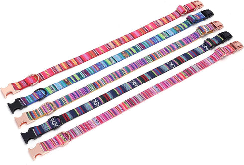 Multi-Colored Stripe Dog Collar, Soft Adjustable with Metal Buckle for Small, Medium, Large Dogs, Perfect Pet Gift