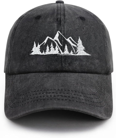 Mountain Trees Adjustable Hat for Men Women, Funny Embroidered Cotton Baseball Cap Hiking Camping Explore Outdoor