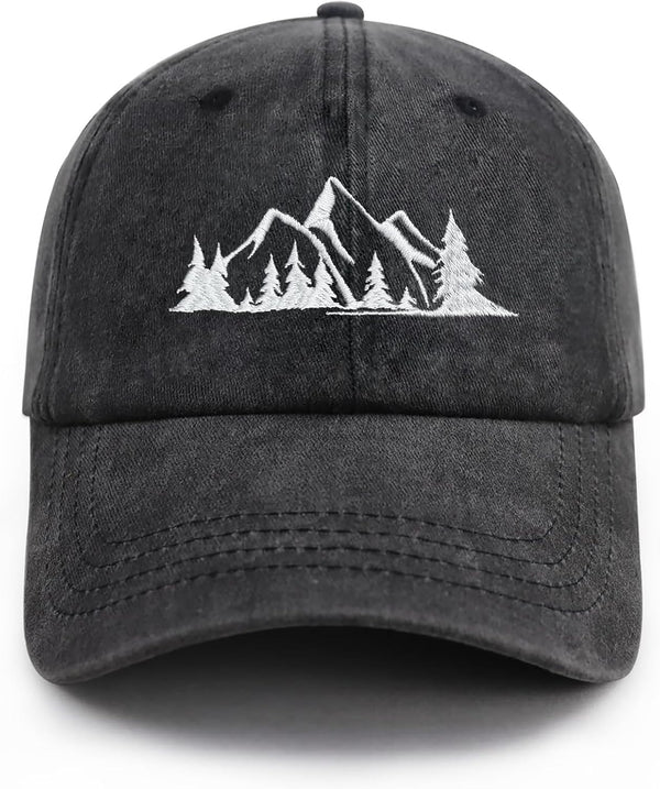Mountain Trees Adjustable Hat for Men Women, Funny Embroidered Cotton Baseball Cap Hiking Camping Explore Outdoor
