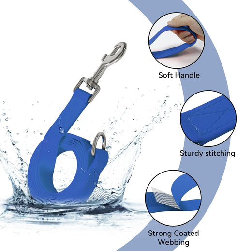 5/6 FT Waterproof Dog Leash, Durable Odor-Proof with Strong Metal Hooks for Small Medium Large Dogs (Blue, 6FT - 1 inch