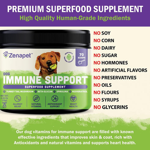ZENAPET Allergy Immune Support Supplement for Dogs, 100% Human-Grade with Turkey Tail Mushroom