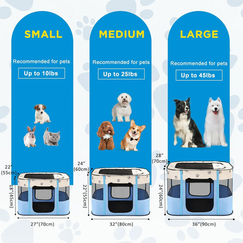 Avont Portable Dog Cat Playpen, Foldable Pop Up Pet Play Pen Travel Crate with Floor and Mesh Door Top for Indoor