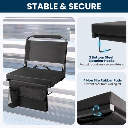 Maeytau Stadium Seats for Bleachers with Back Support, Portable Bleacher Seats with Thick Padded Cushion and Carry