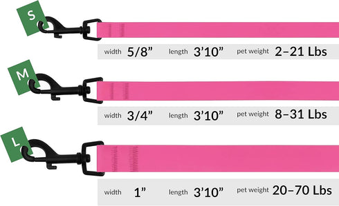 CollarDirect Waterproof Dog Leash - Durable Pet Leashes for Walking, Training, Running - Small, Medium, Large - Pink