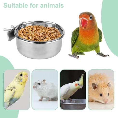 Hypeety Pet Bird Food Feeding and Drinking Cup - Stainless Steel Hanging Bowl for Parrot