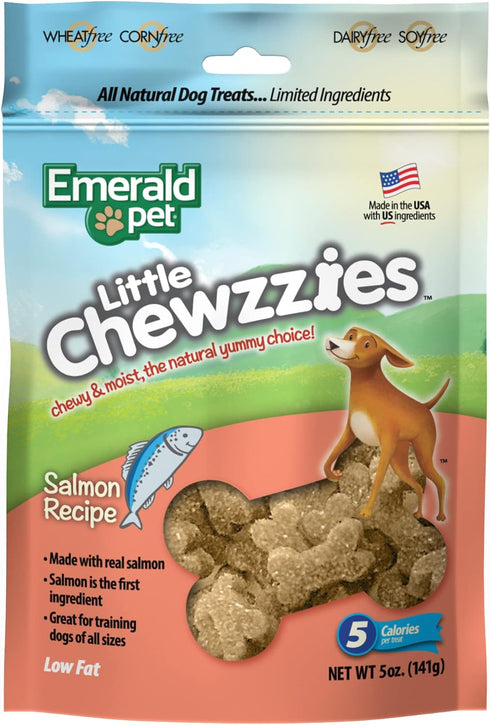 Emerald Pet Little Chewzzies, Salmon, Wheat Free Training Dog Treats, 5 oz - Healthy Natural Chews with Real Meat