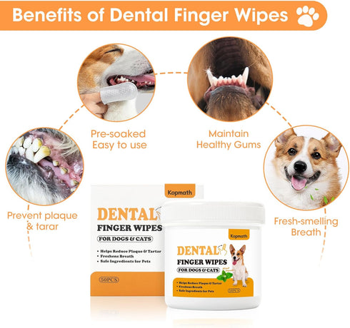Dog Teeth Cleaning Wipes, Wider Dental Wipes for Plaque & Tartar, Safe & Natural Finger Wipes for Dogs