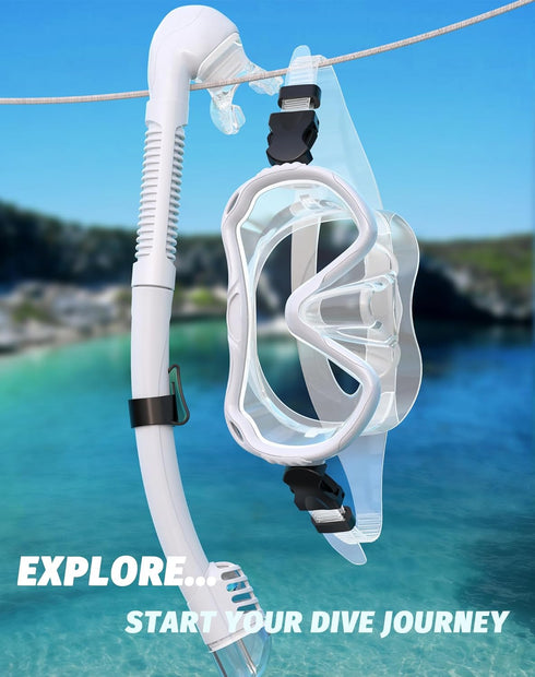Snorkeling Gear for Adults, 180° Panoramic View Snorkel Mask Set with Food-Grade Silicone Anti-Fog