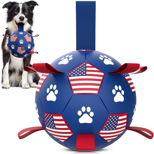 QDAN Purple Soccer Ball Dog Toy with Straps - Durable 6 Inch Beach Pool Water Toy for Small Medium Dogs