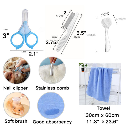 6 Swimming Pcs Hedgehog Bath Supplies Kit, Foldable Bathtub and Cleaning Brush with Pet Hair Comb, Pet Nail Clipper