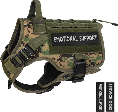 PETNANNY Tactical Dog Harness, Woodland Camo M, No Pull ESA Dog Vest for Medium Large Dogs, Emotional Support, Molle