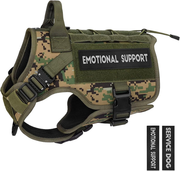 PETNANNY Tactical Dog Harness, Woodland Camo M, No Pull ESA Dog Vest for Medium Large Dogs, Emotional Support, Molle
