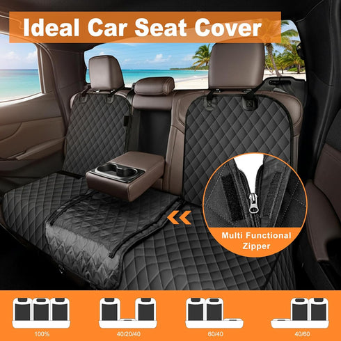 60/40 Dog Car Seat Cover for Back Seat - Waterproof, Non-Slip, Pet Bench Seat Covers, with Split Bench Fit, Universal