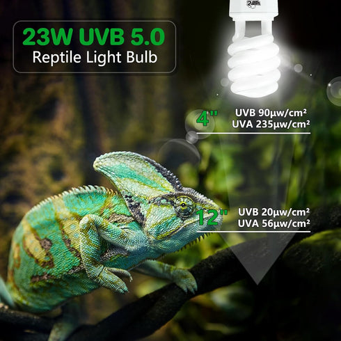 LUCKY HERP UVA UVB Reptile Light 5.0 - Tropical UVB 100 Compact Fluorescent Lamp, 23W UVB Bulb for Reptiles