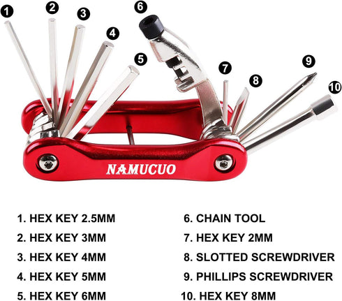 YBEKI NAMUCUO Bike Repair Tool Kits, Bicycle Tool Set with Saddle Bag and Multi-tool Chain Tool
