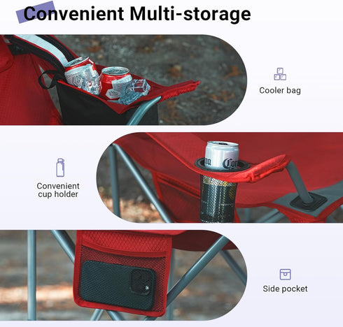 Camping Chairs Portable Folding Lightweight Outdoor Lawn Chair for Adults with Cooler Bag, Cup Holder and Side Pocket