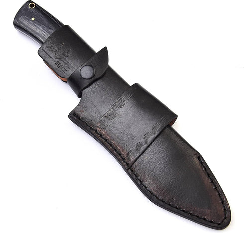 Handmade Damascus Steel Hunting Knife, 11 Inches Fixed Blade with Black Pakkawood Handle, Bushcraft Knife with Sheath