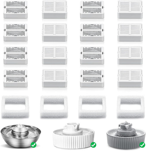 Cat Fountain Replacement Filters - 20PACK, 16 Carbon Filters with 4 Foam Filters, Compatible with Cat Fountains