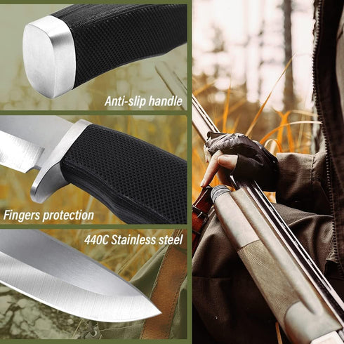 Hunting Knife with Sheath - Best Tactical Camping, Hiking, and Bushcraft Knife for Men, Fixed Blade Sharp Knife with