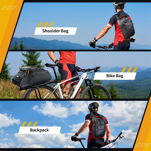 WOTOW Bike Rack Bag Waterproof - 10L Large Capacity Bicycle Saddle Panniers with Shoulder Strap & Hook