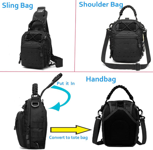 Tactical Sling Bag, Compact Concealed Carry Cut Molle Pistol Holster EDC Backpack (Black)