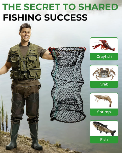 XYCCRX 4Pack 10m Crawfish Trap, Minnow Trap, Collapsible Fish Trap - Foldable Mesh Fishing Net for Crab, Shrimp