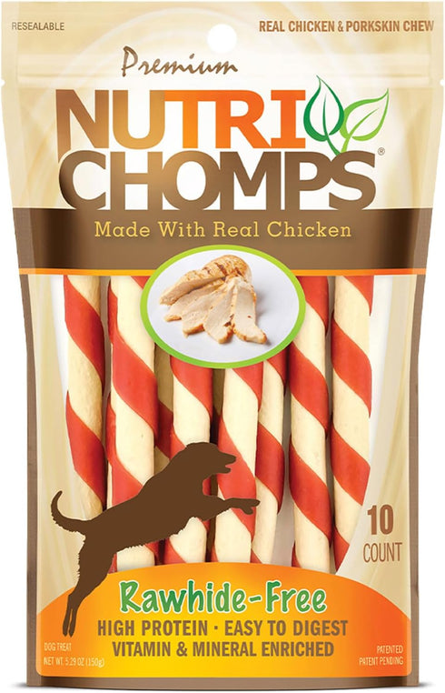 NutriChomps 5 inch Twists, Rawhide-Free Dog Treats, Healthy, 10 Count, Real Chicken Flavor