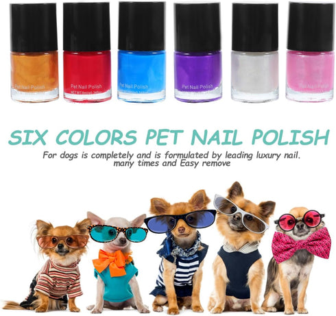 Dog Nail Polish Quick Dry Pet Nails Polish Set, 6 Pcs Water-Based Healthy Paw Grooming Dye Kit for All Pets
