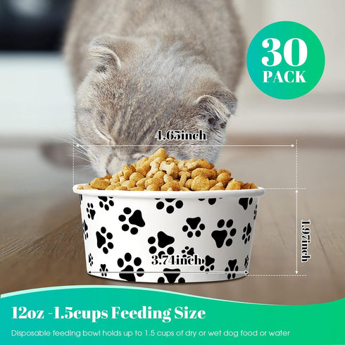 30 Pieces Disposable Dog Bowls Small Pet Feeding Bowls with Printed Pattern Dog Dishes for Small Dogs Pet Paper Food Bowls Travel Bowls for Feeding Dogs and Cats Puppies Dry Wet Food Water (12 oz)