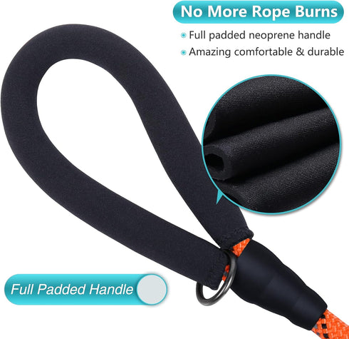 VIVAGLORY Strong Rope Dog Leash, 6ft Durable Reflective Lead with Thick Neoprene Padded Handle for Medium Large Dogs