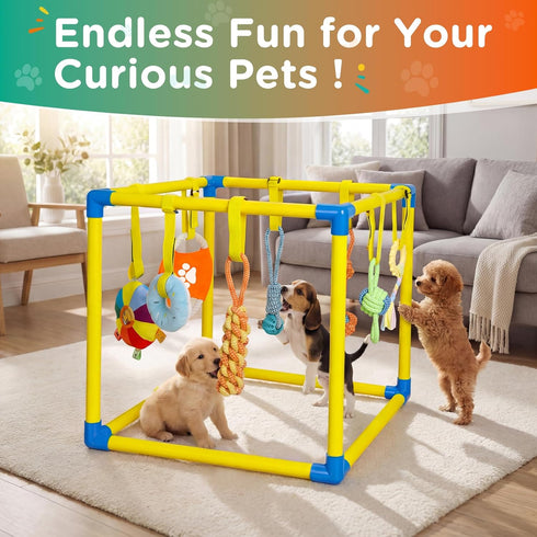 0-6 TOOGE Upgraded Puppy Play Gym: Small Dog Puppy Jungle Gym Playground Adjustable Hanging Dogs Enrichment Chew Toys