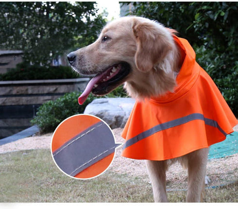 NACOCO Adjustable Large Dog Raincoat Poncho Hoodies - Lightweight Waterproof Clothes with Reflective Strip (XL, Orange)