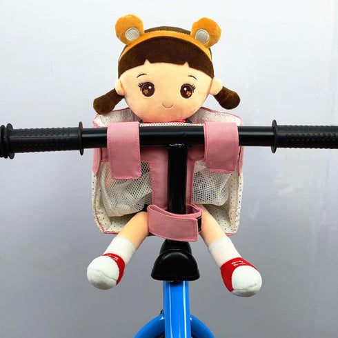 Kids Bike Basket, Soft Doll Bike Seat, Girls Bicycle Basket for Toy Doll Storage, Pink Patchwork White
