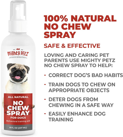 Mighty Petz No Chew Spray for Dogs, 8oz. Bitter Apple Dog Repellent, Natural Ingredients, Safe on All Surfaces