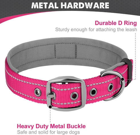 Joytale Neoprene Padded Dog Collars for Medium Dogs, 11 Colors, Reflective Wide Durable Metal Buckle, Hotpink