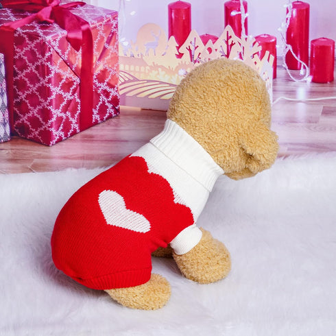 Pet Dog Knitted Sweaters Turtleneck Pajamas, Soft Winter Warm Clothing for Dogs and Cats, Valentine Christmas Apparel