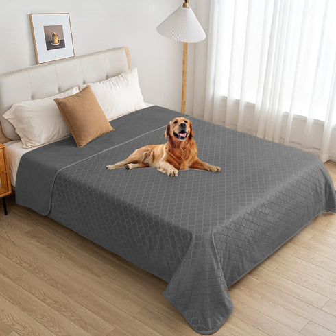 fuguitex Waterproof Dog Blanket, Cozy Plush Throw Blanket for Couch, Dark Grey+Grey, 82 x 82 Inch