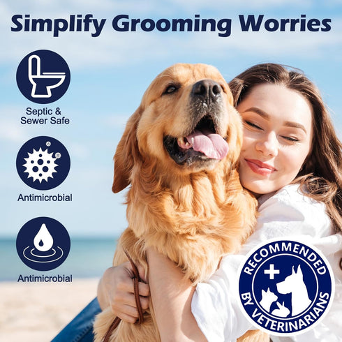 Pet Glove Wipes for Dogs - Coconut Scented Cleaning Gloves, Dual-Sided Grooming for Cats, 6 Count for Daily Care and
