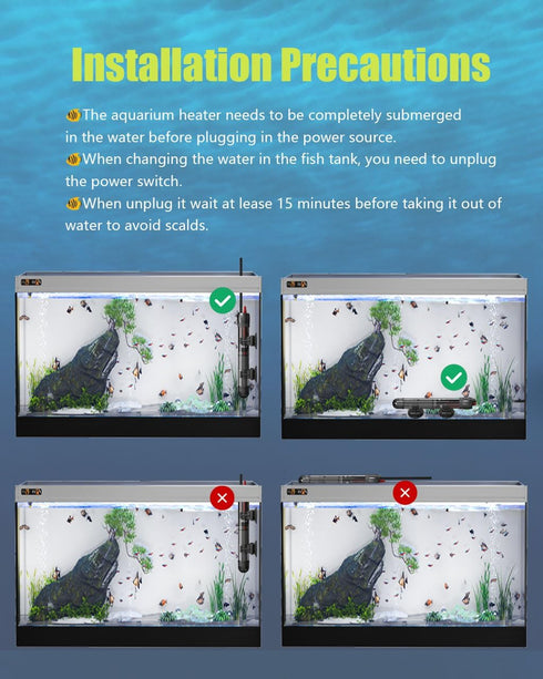 50W Aquarium Heater for 20 Gallons Tank, Submersible with Adjustable Temperature and Built-in Thermostat