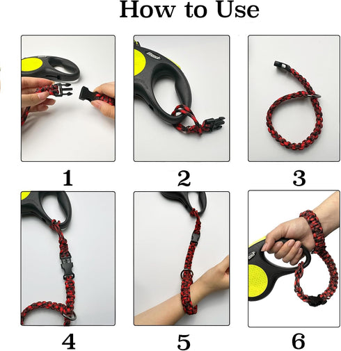 Hands Free Adjustable Wrist Strap for Dog Leash, Security Strap for Retractable Leashes, Red