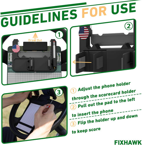 Golf Cart Steering Wheel Cell Phone Mount, Flip Up Phone Holder for Club Car, EZGO, Yamaha