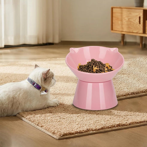 Detachable Elevated Cat Bowls, 15° Tilted Raised Anti-Vomiting Cat Food Dishes, Adjustable for Adult Kittens