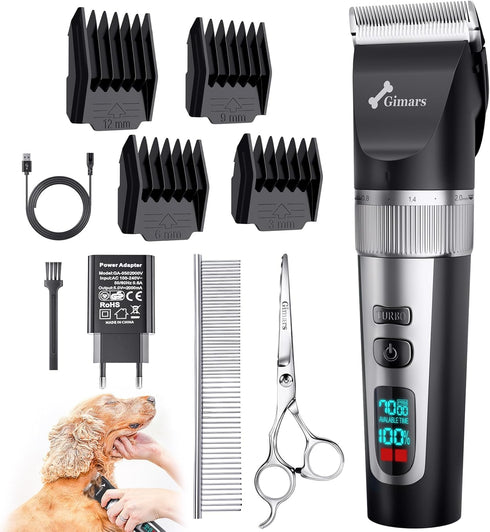 Gimars Dog Clippers with Stainless Steel Dog Grooming Scissors Kits - Black