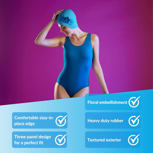 Sporti Bubble Swim Cap for Women, Anti-Slip Bathing Cap Made from Latex/Rubber