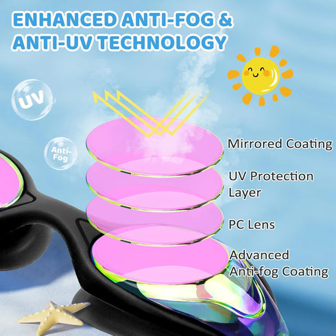 Vvinca Kids Swim Goggles with Bungee Strap, No Leaking Anti Fog for Ages 3-14