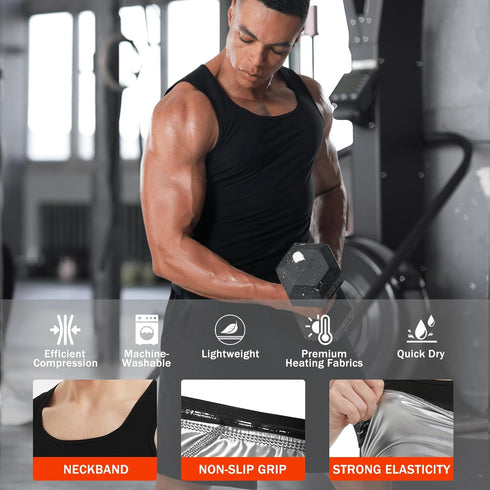 Slimming Men's Sweat Vest Workout Waist Trainer Sauna Suit Shirt for Men Heat Trapping Compression Gym Tank Top