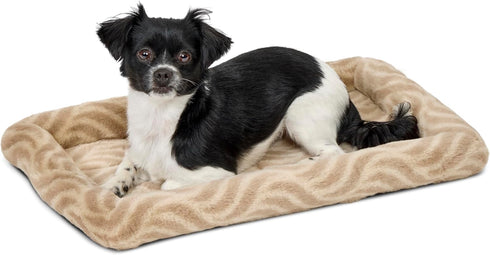 MidWest Homes For Pets QuiteTime Deluxe Wave Bolster Bed for Small Dogs, Easily Machine Wash and Dry, Tan, 22";